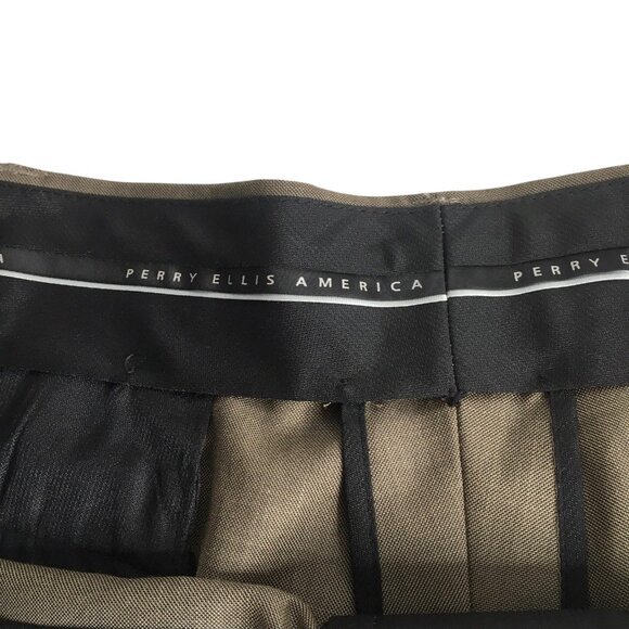 Perry Ellis America Dress Pants Mens 40x32 Brown Pleated Cuffed Front Slacks - Picture 5 of 16